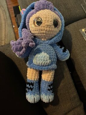 Plush Hooded Doll in Blue & Lavender